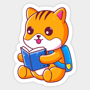 Cute school cat reading book Sticker